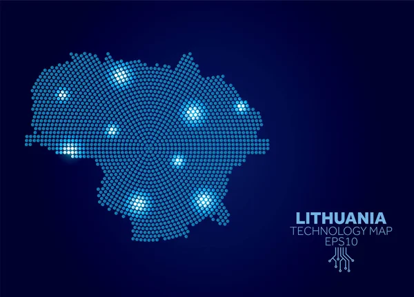 リトアニアは技術地図を点在させた 現代のデータ通信コンセプト — ストック写真