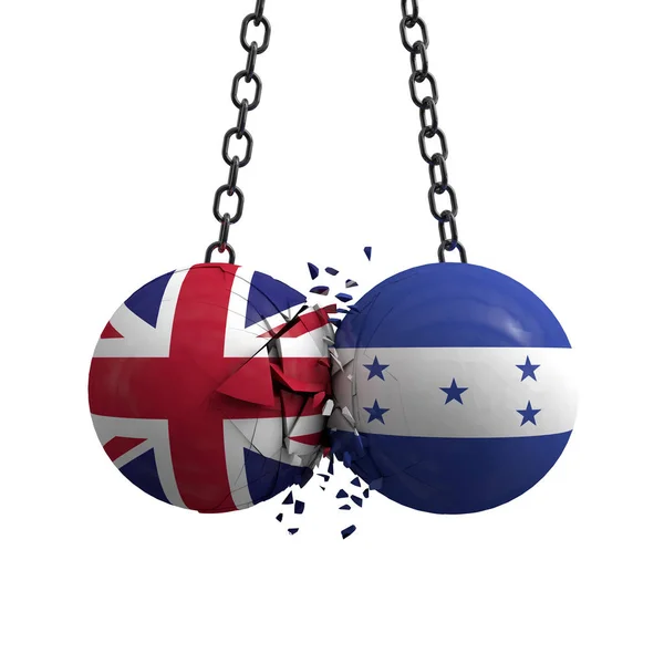 Bandera de Reino Unido y Honduras bolas políticas chocan contra cada uno — Foto de Stock