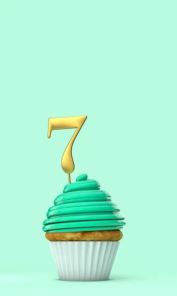 Numéro Vert Menthe Célébration Anniversaire Cupcake Rendu — Photo