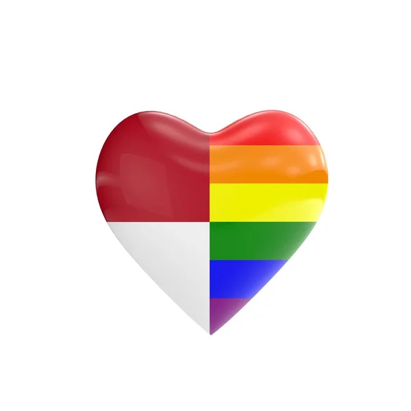 인도네시아 국기와 게이 LGBT 무지개가 하트 모양을 하고 있다. 게이 인권 — 스톡 사진