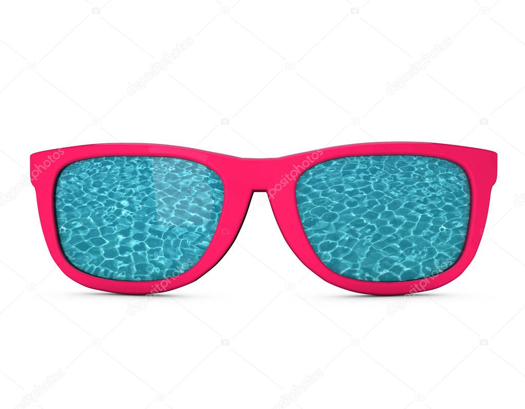 Summer sunglasses with rippled swimming pool reflection. 3D Rend