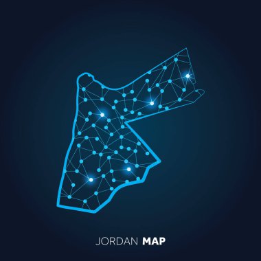 Bağlı çizgiler ve ışıldayan noktalarla yapılmış Jordan haritası.