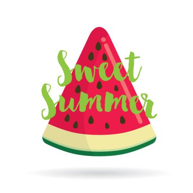 Tatlı yaz harfleriyle karpuz diliminin dijital illüstrasyonu