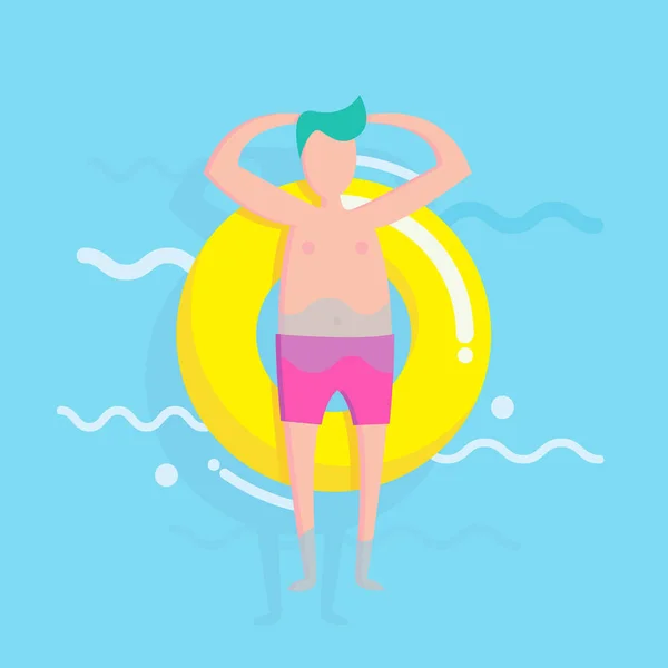Ansicht Eines Mannes Der Auf Einem Gummiring Einem Schwimmbad Liegt — Stockvektor