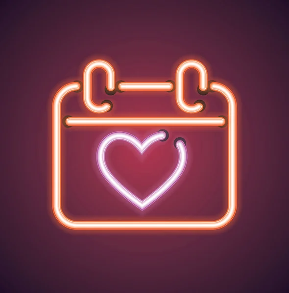 Valentine Neon Heart Calendar Vector Sign — Stock Vector