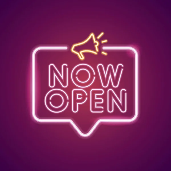 Agora Abra Neon Modelo Cartaz Anúncio Luz — Vetor de Stock