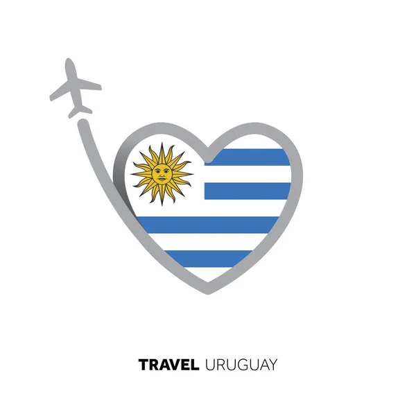 Уругвай Подорожує Концепцією Прапор Форми Серця Літаком — стоковий вектор