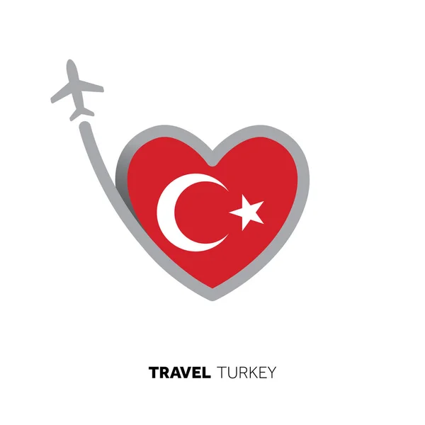 Turkey Travel Concept Heart Shape Flag Airplane — Stock Vector