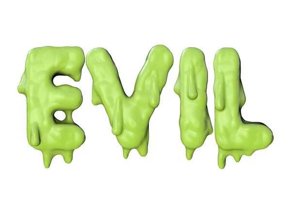 Mala palabra hecha de letras de lodo de Halloween verde. Renderizado 3D — Foto de Stock