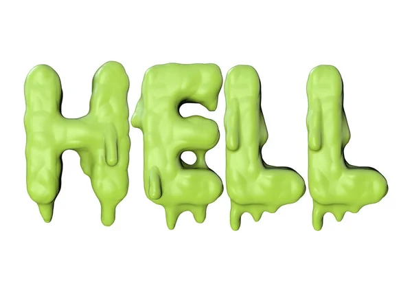 Palabra del infierno hecha de letras de lodo de Halloween verde. Renderizado 3D —  Fotos de Stock