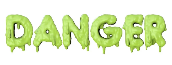 Gevaar woord gemaakt van groene Halloween slijm belettering. 3d Render — Stockfoto