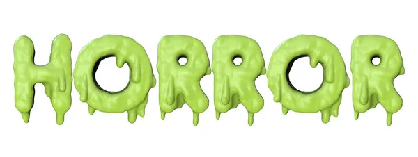 Horror szó készült zöld halloween nyálkás felirattal. 3d Renderelés — Stock Fotó