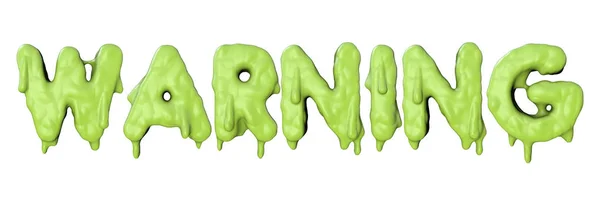 Warning word made from green halloween slime lettering. 3D Render — Stock Photo, Image