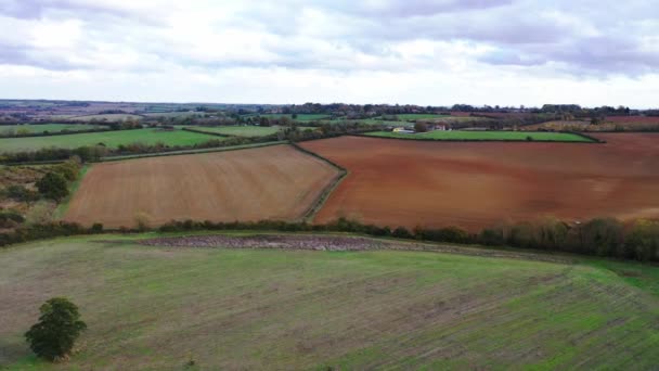 Drone Flygning Över Gröna Landsbygden Fält Storbritannien — Stockvideo