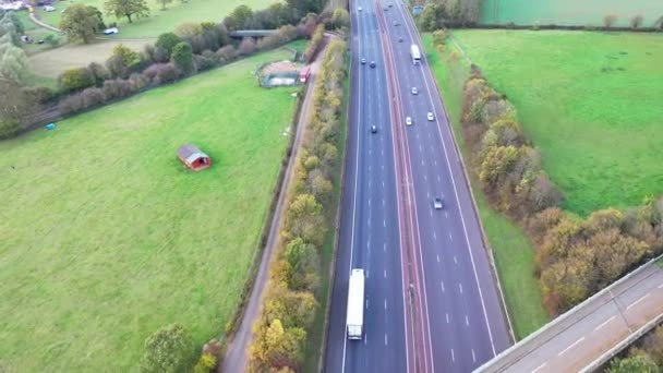 Aerial View Vehicles Travelling Road Suburbs Town — Stock Video