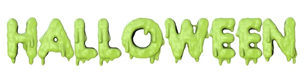 할로윈이라는 단어는 녹색 핼러윈 슬릿 문자로 만들어 졌습니다. 3D 렌더링 — 스톡 사진