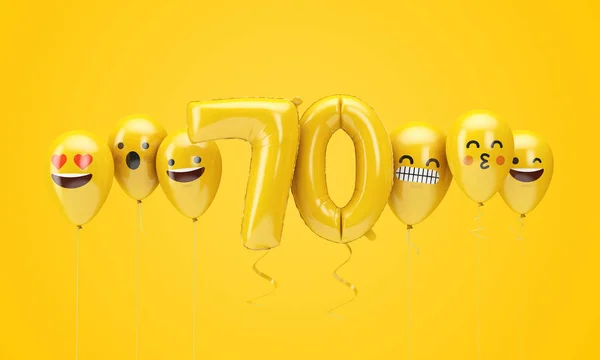 Numéro 70 jaune emoji anniversaire visages ballons. Expéditeur 3D — Photo