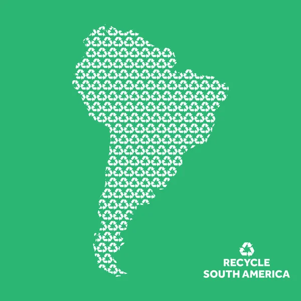 Sydamerika karta tillverkad av återvinningssymbol. Miljöskydd — Stock vektor