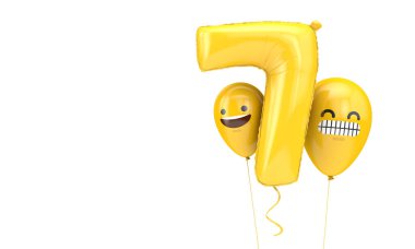 7 numaralı doğum günü balonu ve yüz ifadeli balonlar. 3d Hazırlama
