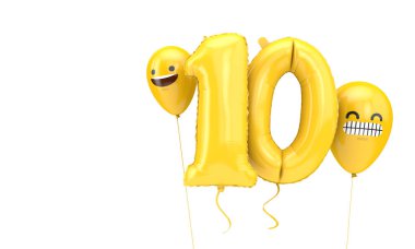 Yüz ifadeli balonlu 10 numaralı doğum günü balonu. 3d Hazırlama