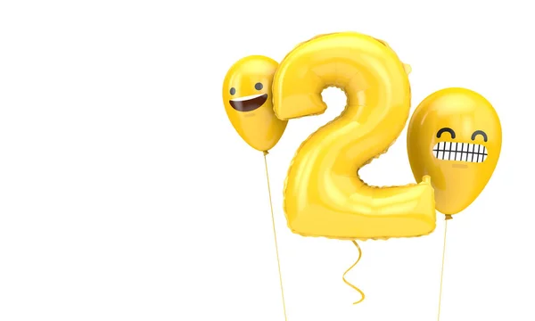 2号生日气球 有软体动物脸气球 3D渲染 — 图库照片