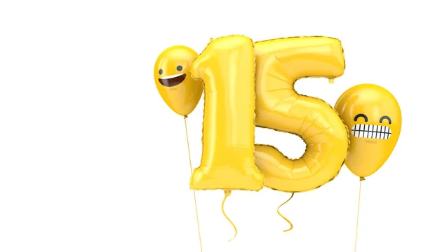 15岁生日气球带着软体动物脸气球 3D渲染 — 图库照片