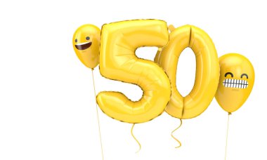 Number 50 birthday ballloon with emoji faces balloons. 3D Render clipart