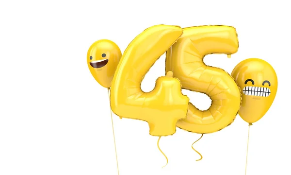 45岁生日气球与情感面气球 3D渲染 — 图库照片