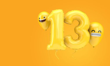 13 numaralı doğum günü balonu ve yüz ifadeli balonlar. 3d Hazırlama