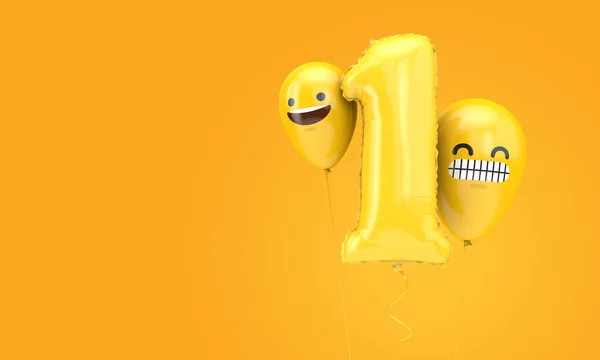 Födelsedagsballong Nummer Med Emoji Står Inför Ballonger Uppsägning — Stockfoto