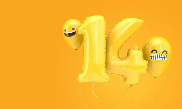 Nummer Födelsedagsballong Med Emoji Står Inför Ballonger Uppsägning — Stockfoto