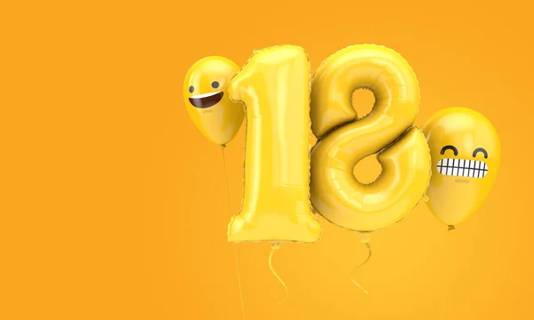 Nummer Verjaardagsballon Met Emoji Gezichten Ballonnen Render — Stockfoto