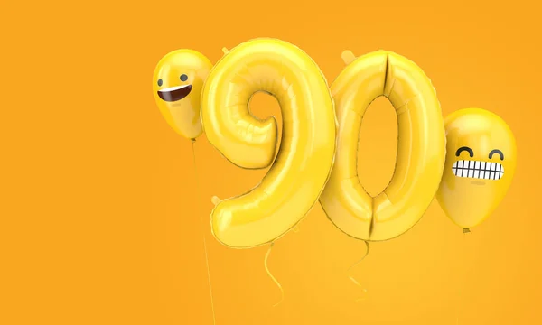 Bola Aniversário Número Com Emoji Enfrenta Balões Renderização — Fotografia de Stock