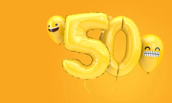 50岁生日气球与情感面气球 3D渲染 — 图库照片
