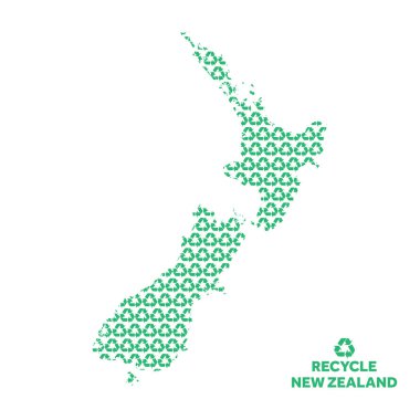 Geri dönüşüm sembolünden yapılmış Yeni Zelanda haritası. Çevresel kavramlar