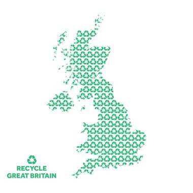 Geri dönüşüm sembolünden yapılmış Uk haritası. Çevre kavramı
