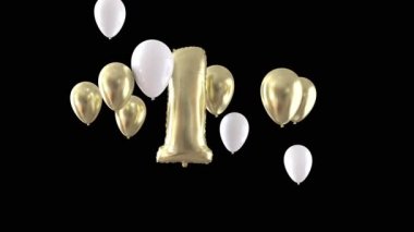 Bir numaralı doğum günü kutlaması yüzen altın balonlar. 3d Hazırlama