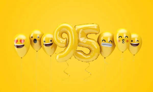 Nummer 95 gul födelsedag emoji ansikten ballonger. 3D-rendering — Stockfoto