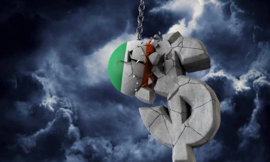 İrlanda bayrak topu bir Abd doları para sembolü parçalama. 3d Render