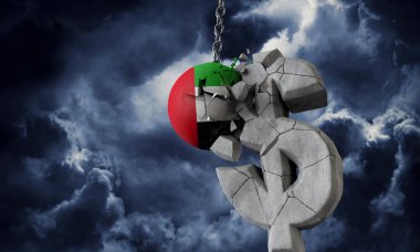 Bae bayrak topu bir Abd doları para sembolü parçalama. 3d Render