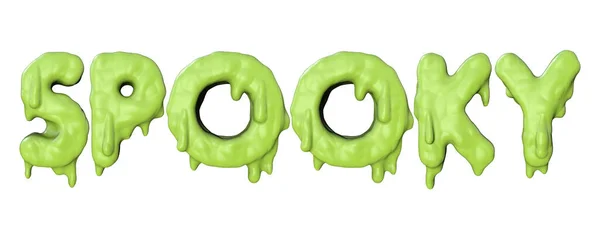Palabra espeluznante hecha de letras de lodo de Halloween verde. Renderizado 3D —  Fotos de Stock