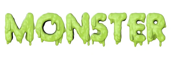 Τερατώδης λέξη φτιαγμένη από πράσινη αποκριάτικη γλίτσα. 3d αποτύπωση — Φωτογραφία Αρχείου
