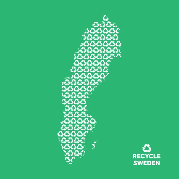 Suécia mapa feito a partir de símbolo de reciclagem. Conceito ambiental — Vetor de Stock