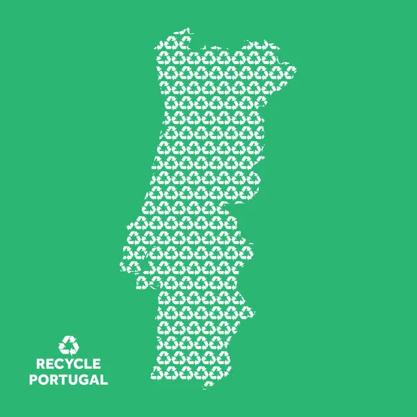 Portugal mapa feito a partir de símbolo de reciclagem. Conceito ambiental — Vetor de Stock