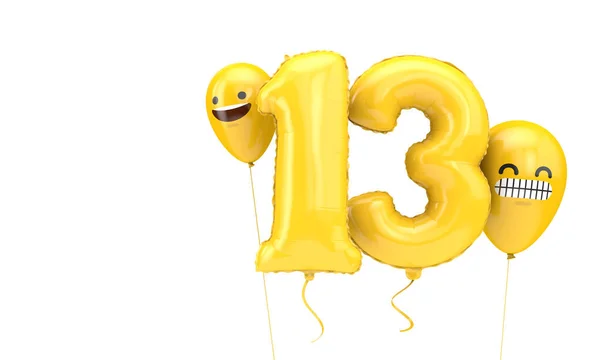 Globo de cumpleaños número 13 con globos emoji caras. Renderizado 3D — Foto de Stock