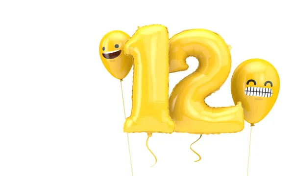 Ballon d'anniversaire numéro 12 avec des ballons emoji visages. Expéditeur 3D — Photo