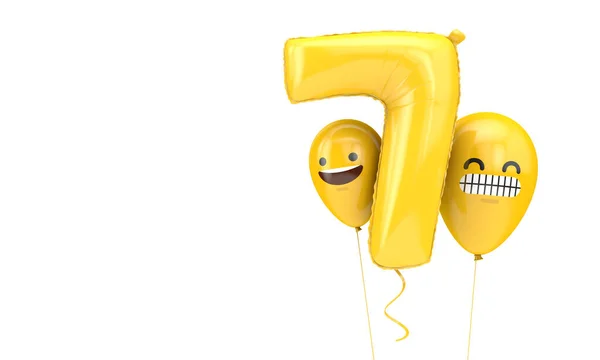 Ballloon numero 7 con faccine emoji e palloncini. Render 3D — Foto Stock