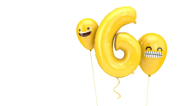 Palloncino numero 6 compleanno con faccine emoji palloncini. Render 3D — Foto Stock