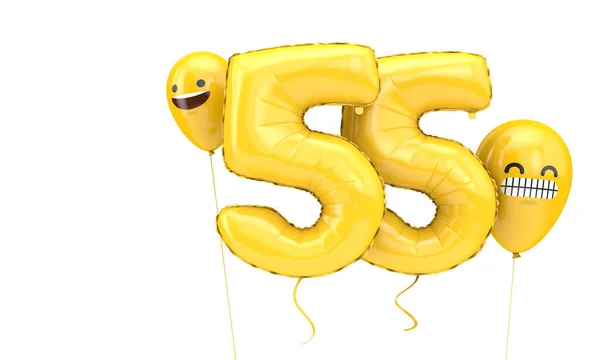 Ballon d'anniversaire numéro 55 avec des ballons emoji visages. Expéditeur 3D — Photo