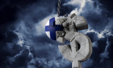 Finlandiya bayrak topu bir Abd doları para sembolü parçalama. 3d Render